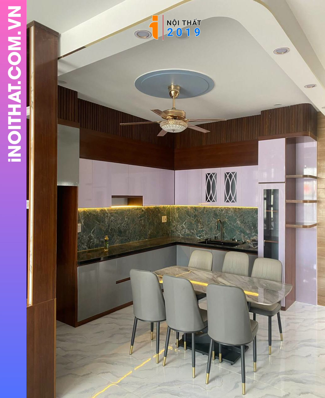 Combo tủ bếp kịch trần chữ L tại Phúc Yên cho biệt thự nhà vườn