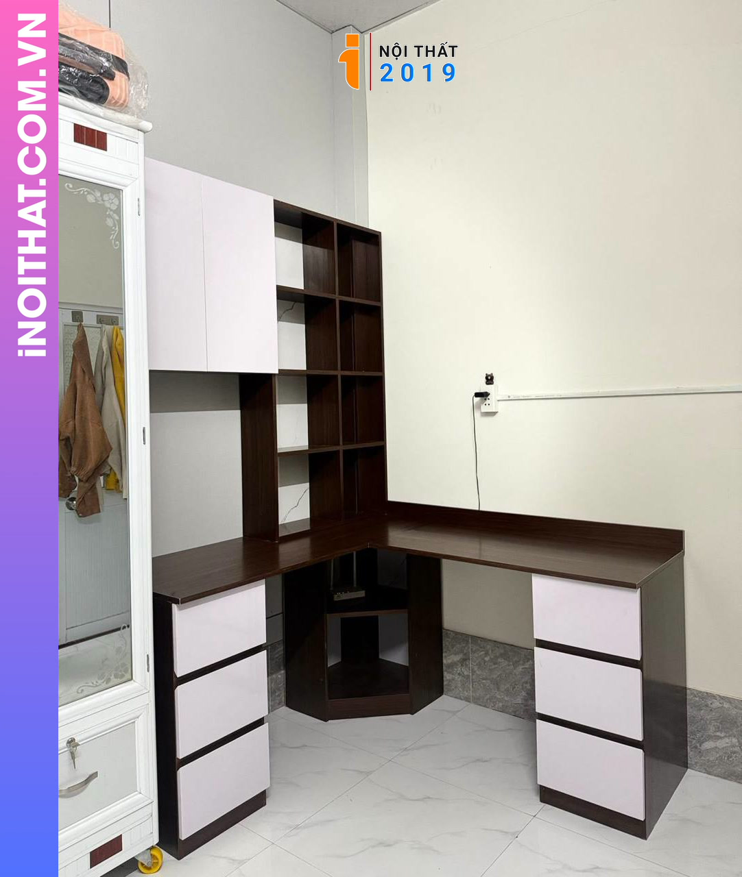 Bàn học nhựa Penco chữ L góc tường