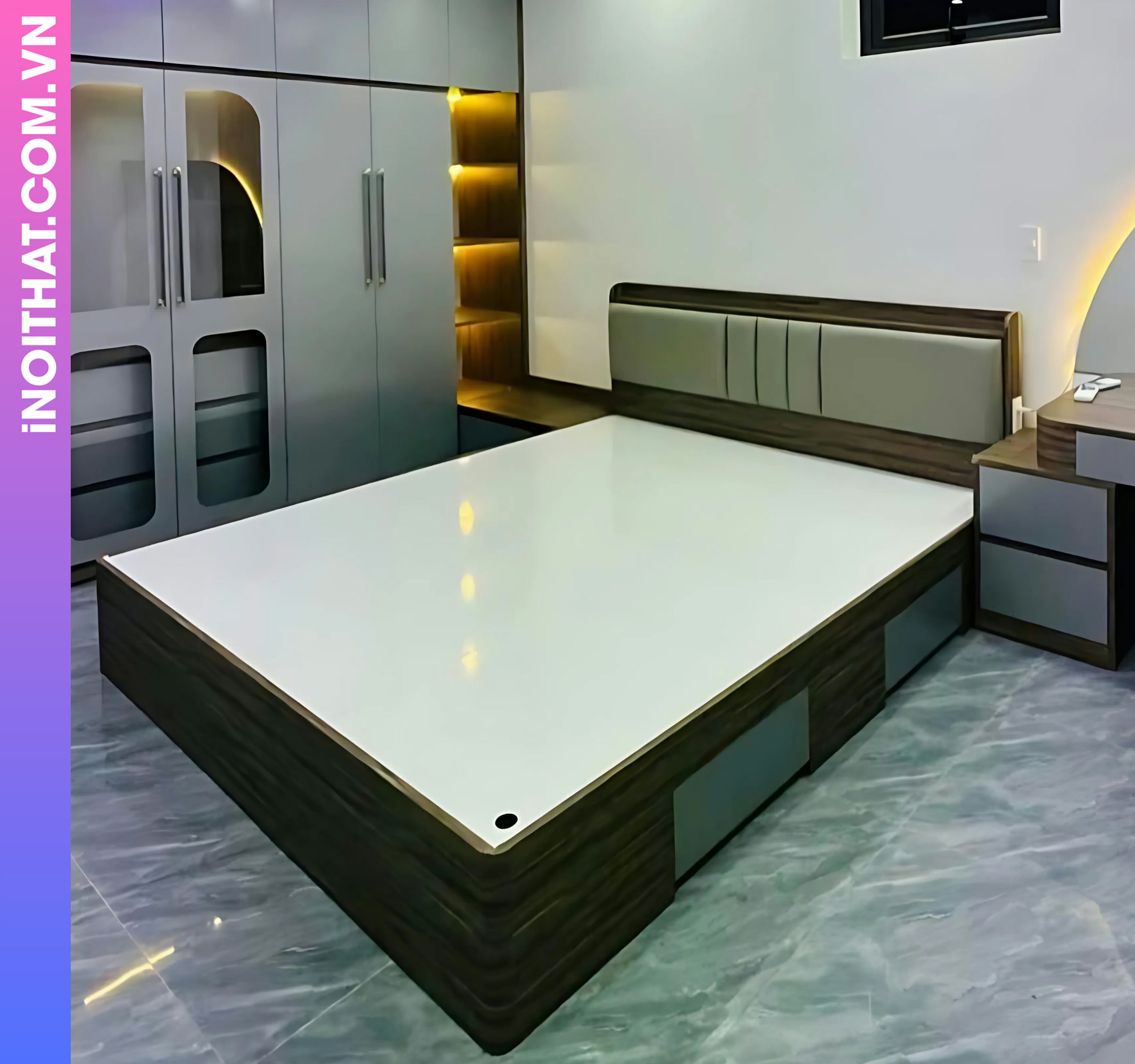 Giường ngủ bọc hợp kim titan làm tại Phường Ô Chợ Dừa