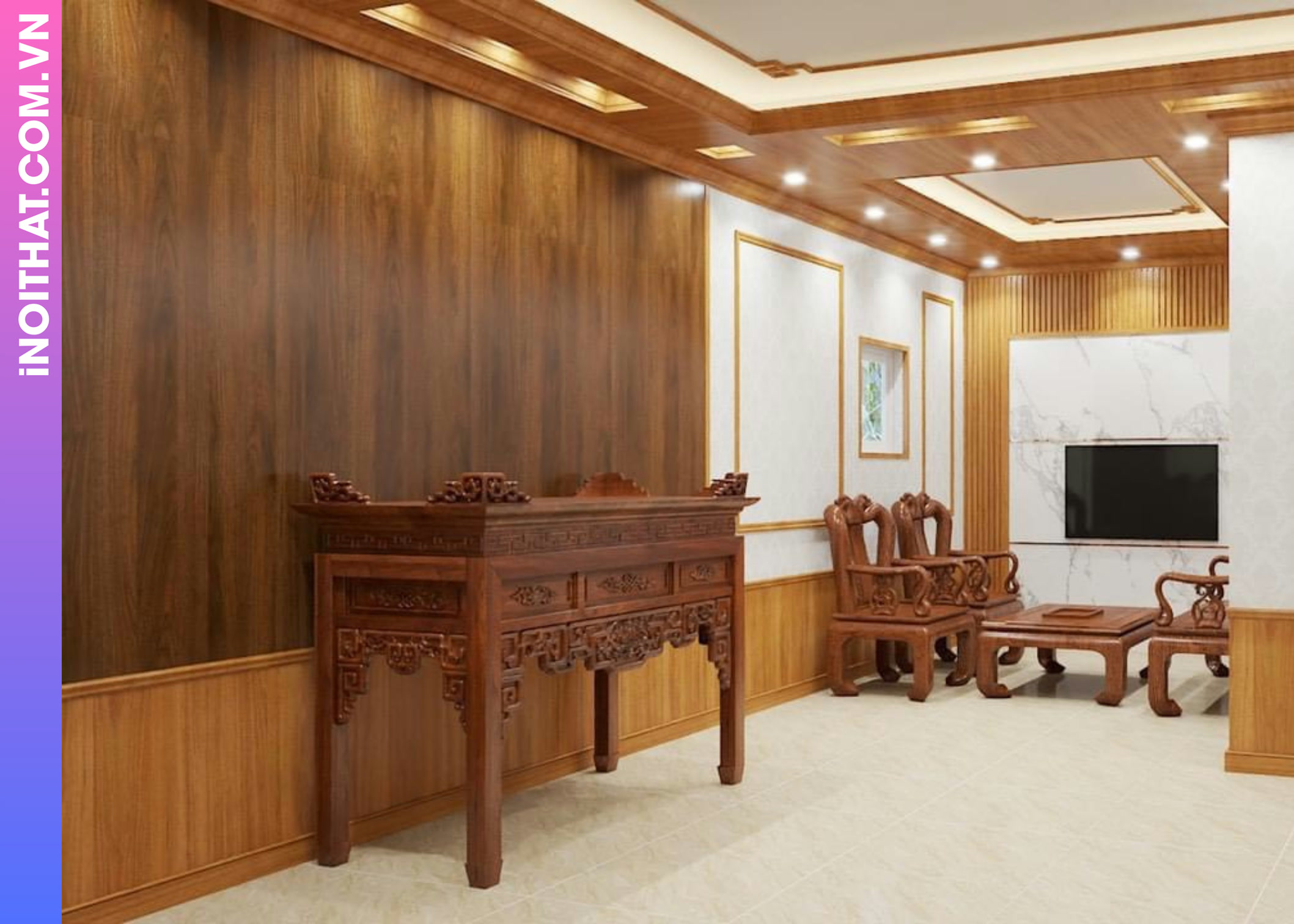 Ốp Tường Trần Nhựa Màu Nâu Gỗ tại Xã Đại Thanh