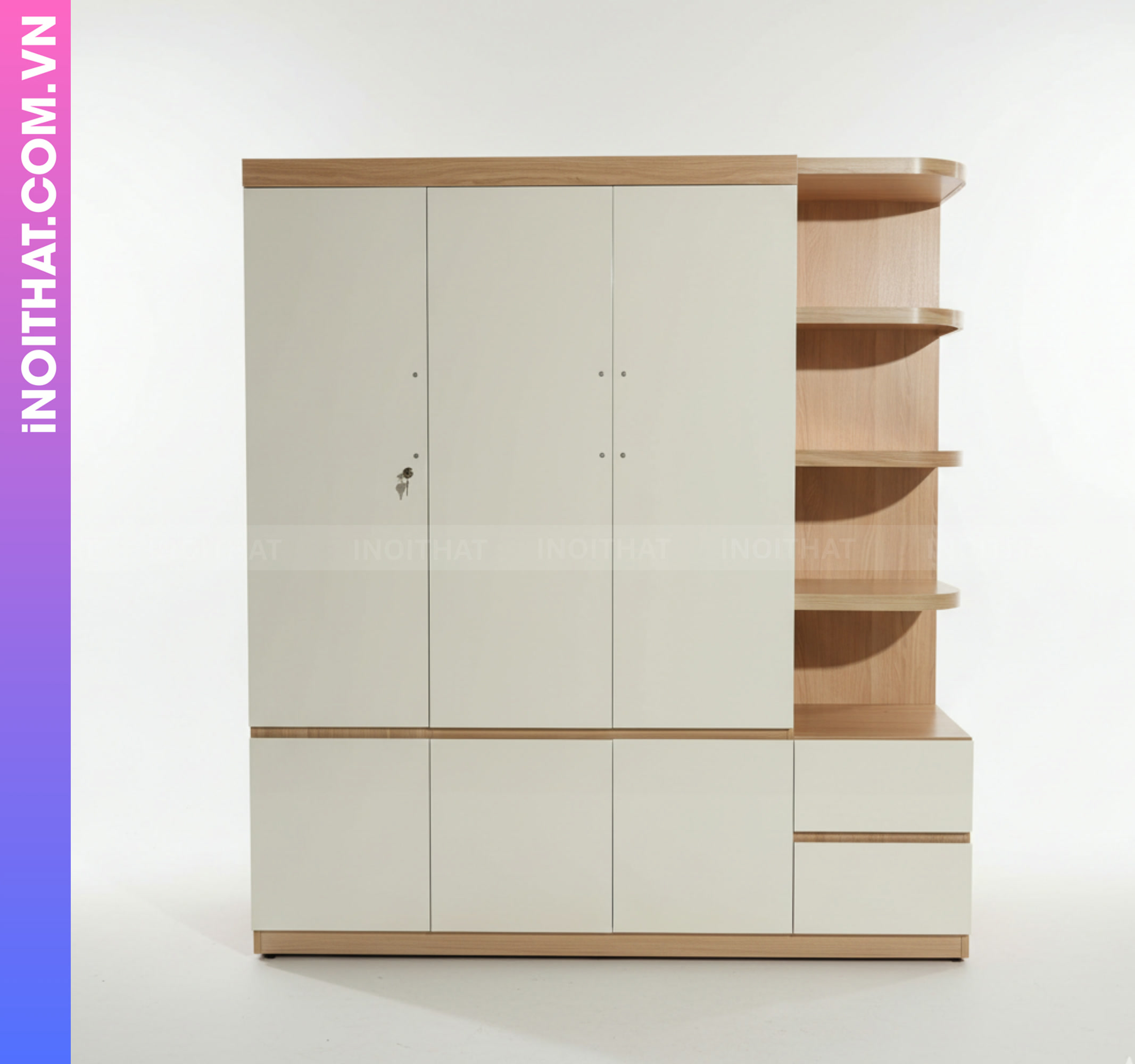 Tủ Nhựa Cao Cấp để Quần Áo 3 Cánh 1 Đợt 3 Tầng Cánh Trắng Khung Gỗ Nâu Hình ảnh Tủ Nhựa Cao Cấp để Quần Áo 3 Cánh 1 Đợt 3 Tầng Cánh Trắng Khung Gỗ Nâu - Sản phẩm nội thất Inoithat