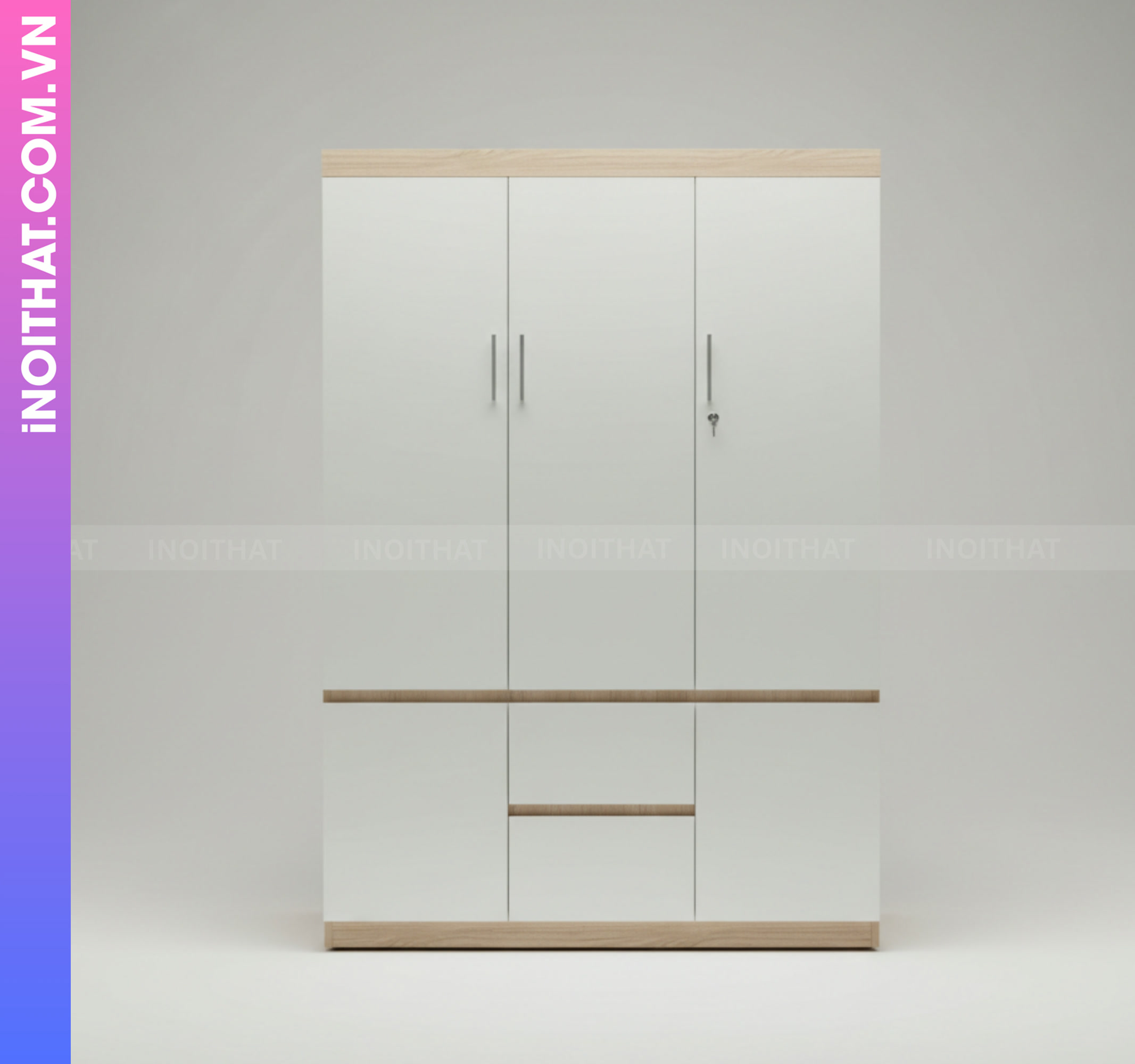 Tủ Nhựa Quần Áo 3 Cánh Màu Trắng Khung Gỗ Vân Vàng Lì Màu Hình ảnh Tủ Nhựa Quần Áo 3 Cánh Màu Trắng Khung Gỗ Vân Vàng Lì Màu - Sản phẩm nội thất Inoithat