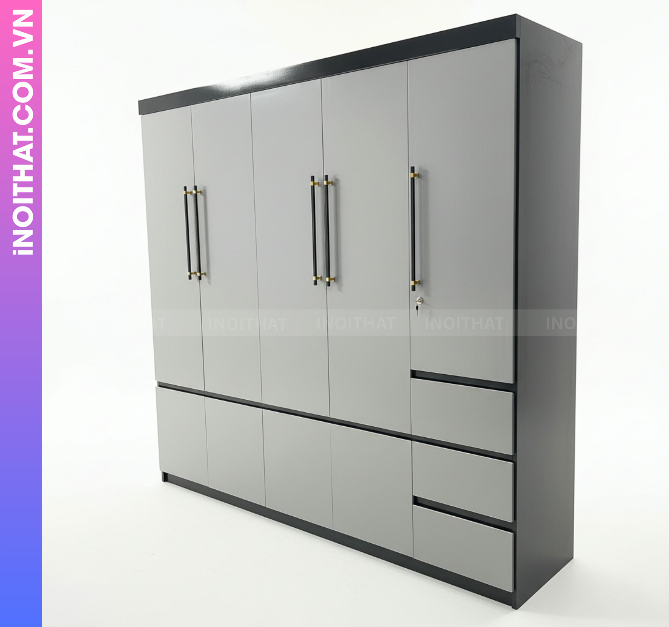 Tủ Quần Áo Đóng Sẵn Tự Lắp Ghép tại Nhà Mẫu 5 Cánh Ghi Đen Hình ảnh Tủ Quần Áo Đóng Sẵn Tự Lắp Ghép tại Nhà Mẫu 5 Cánh Ghi Đen - Sản phẩm nội thất Inoithat