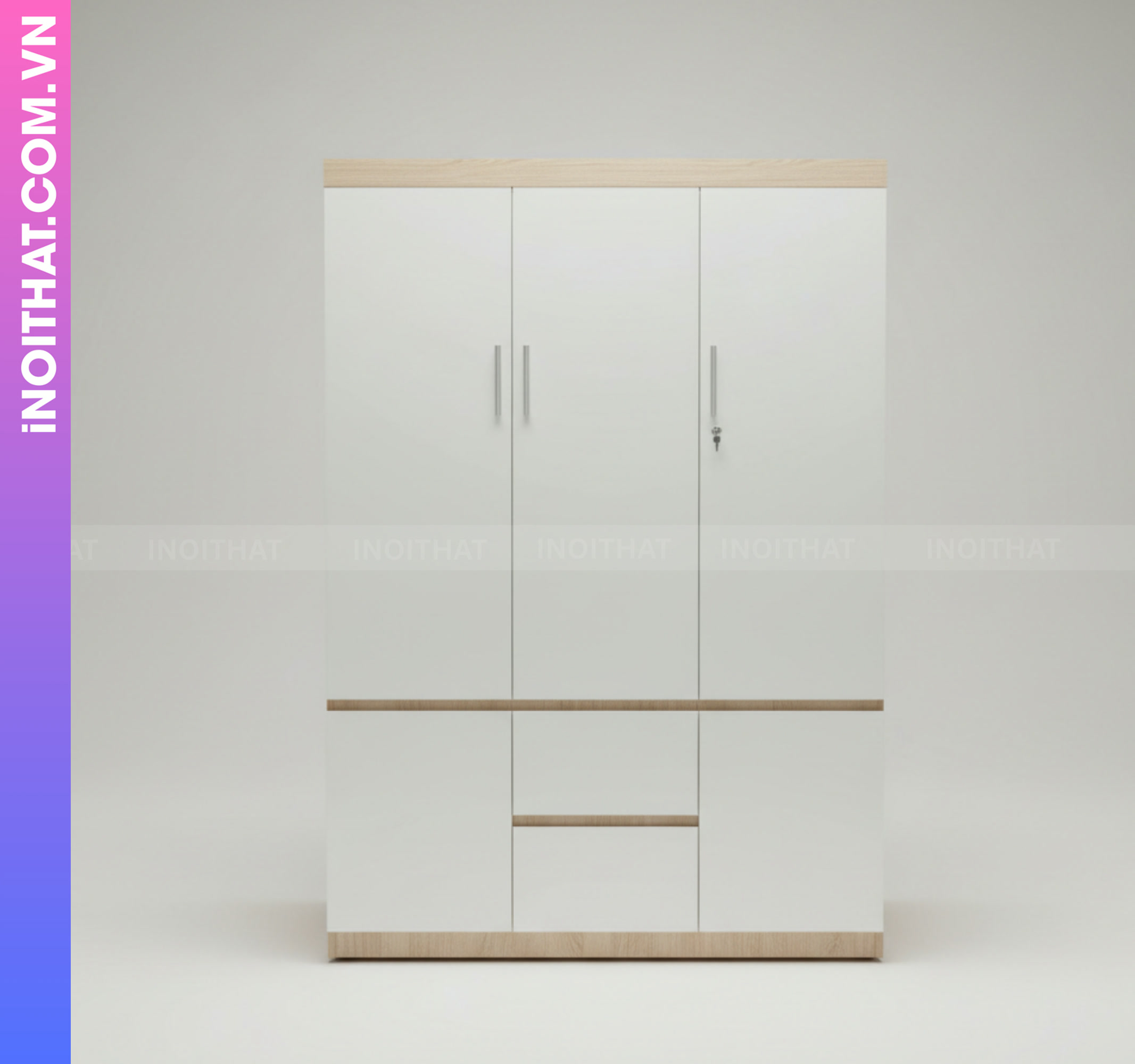 Tủ Quần Áo Nhựa Đóng Sẵn 3 Cánh - Cánh Trắng Vân Gỗ Hình ảnh Tủ Quần Áo Nhựa Đóng Sẵn 3 Cánh - Cánh Trắng Vân Gỗ - Sản phẩm nội thất Inoithat