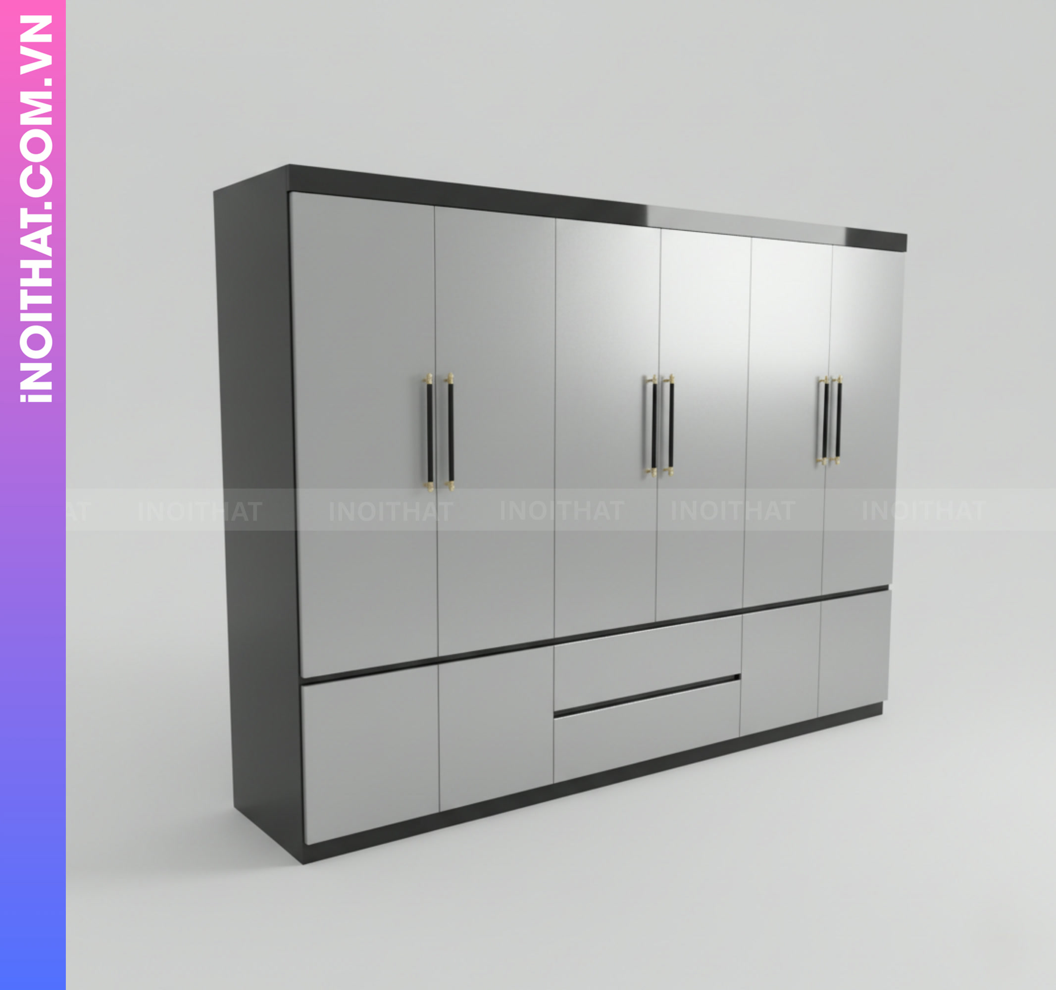 Tủ Quần Áo Nhựa Đóng Sẵn 6 Cánh Khung Đen Cánh Ghi Hình ảnh Tủ Quần Áo Nhựa Đóng Sẵn 6 Cánh Khung Đen Cánh Ghi - Sản phẩm nội thất Inoithat