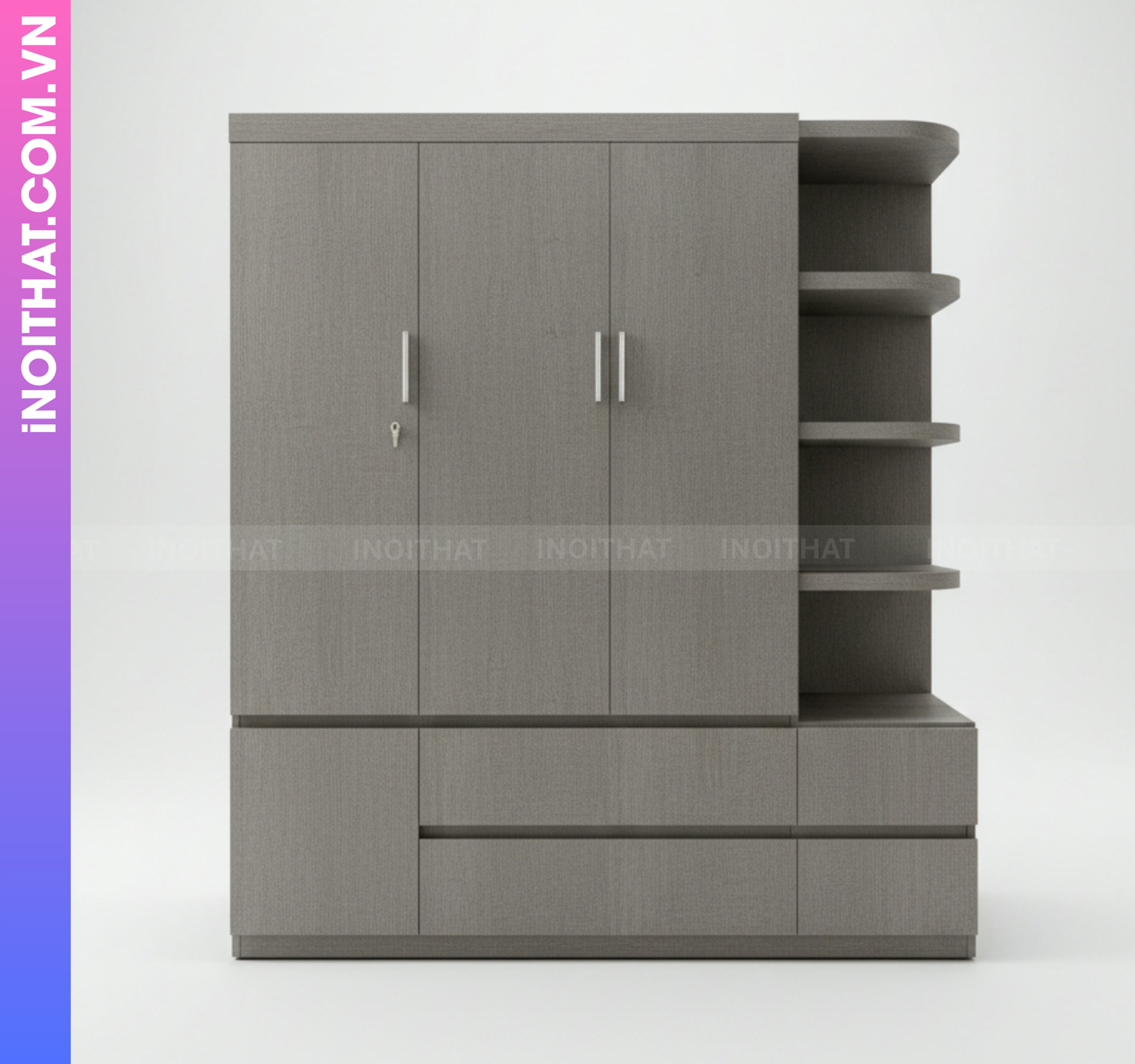 Tủ Quần Áo Đóng Sẵn 3 Cánh Vân Vải kèm Đợt Kệ