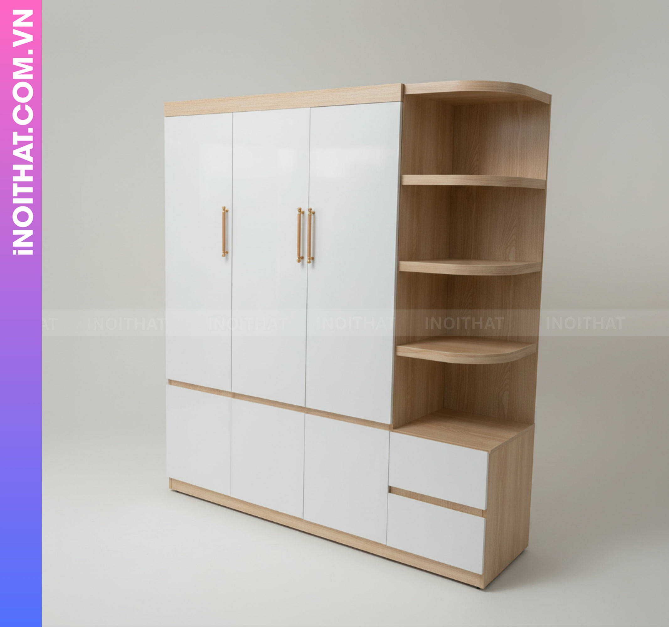 Tủ Quần Áo Đóng Sẵn 3 Cánh Khung Nhựa Gỗ Xoan Cánh Trắng Hình ảnh Tủ Quần Áo Đóng Sẵn 3 Cánh Khung Nhựa Gỗ Xoan Cánh Trắng - Sản phẩm nội thất Inoithat