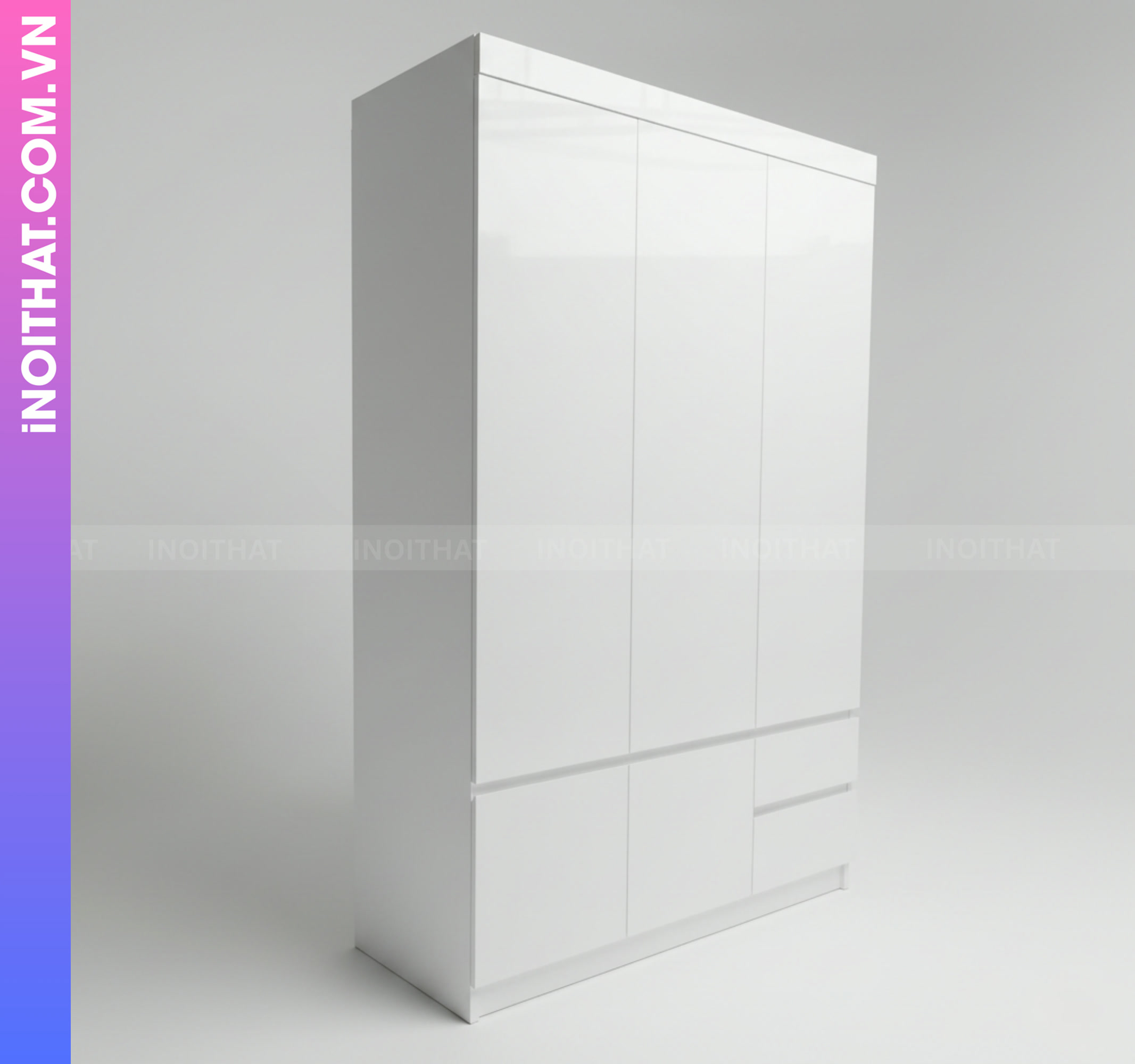 Tủ Quần Áo Nhựa Đóng Sẵn 3 Cánh Khung Trắng