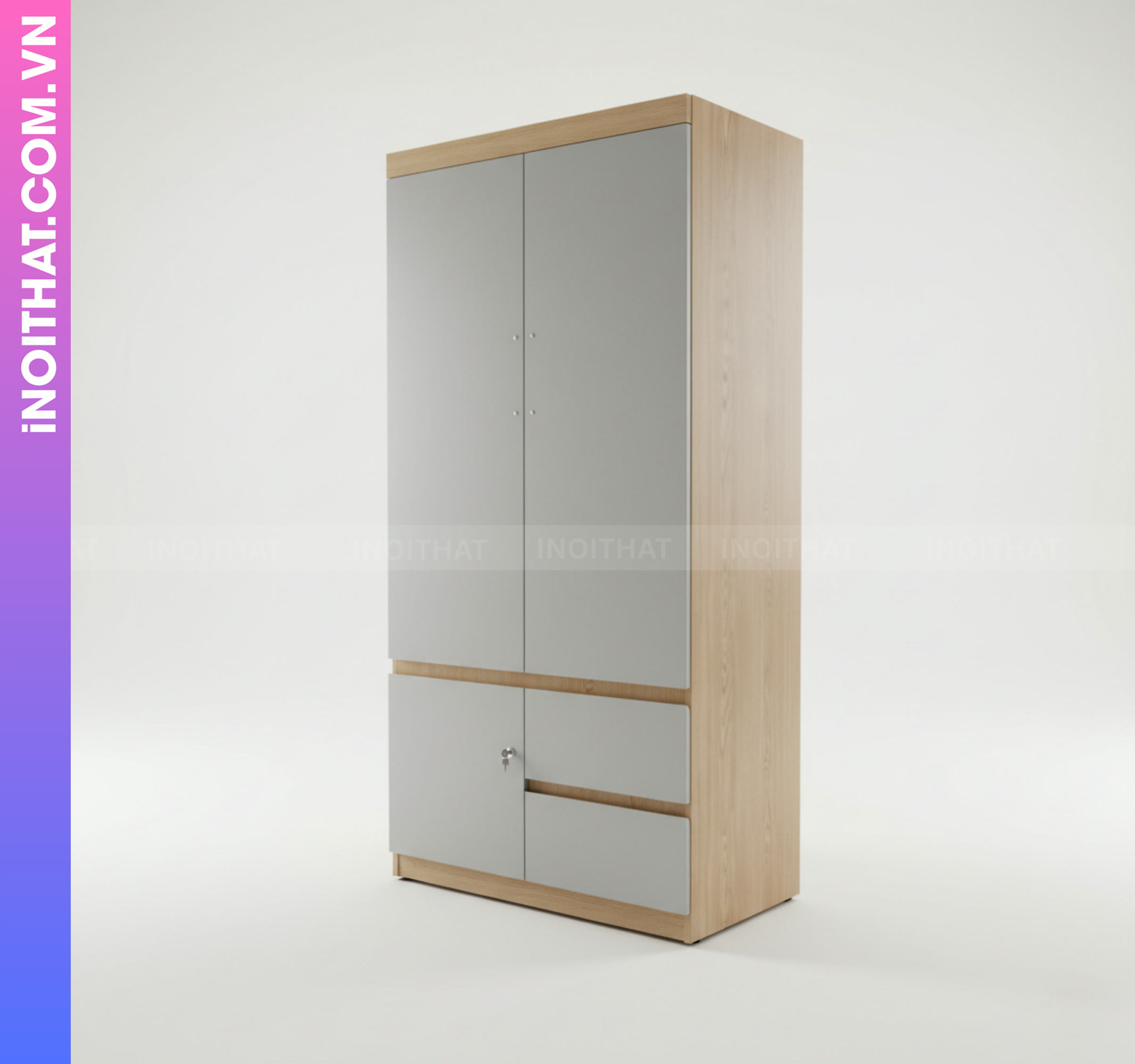 Tủ Quần Áo Nhựa 2 Cánh Khung Nâu Cánh Ghi Kèm Khóa Tủ