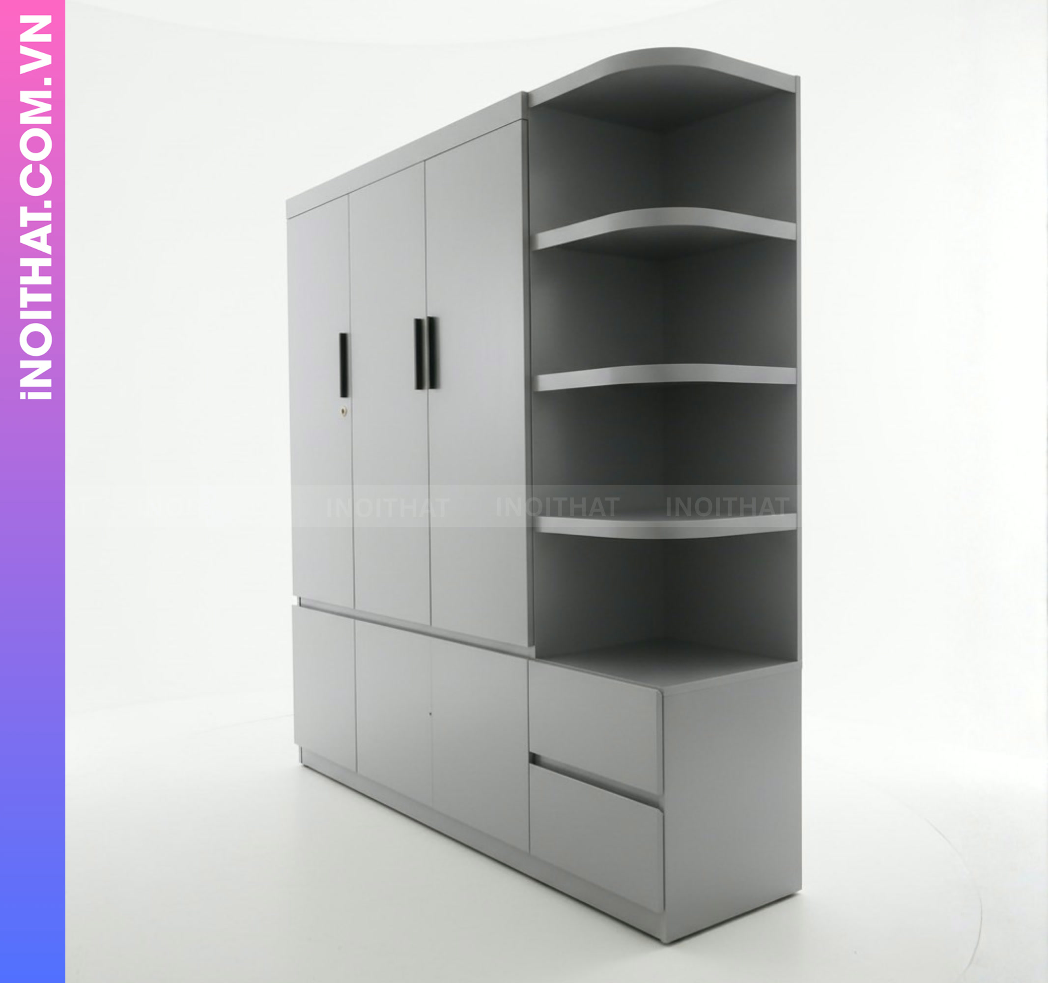 Tủ Quần Áo Nhựa Đóng Sẵn 3 Cánh 1 Đợt Bo Màu Ghi Xám Hình ảnh Tủ Quần Áo Nhựa Đóng Sẵn 3 Cánh 1 Đợt Bo Màu Ghi Xám - Sản phẩm nội thất Inoithat