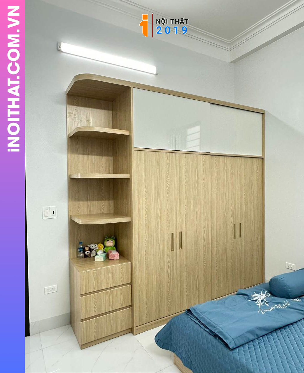 Tủ quần áo nhựa cửa lùa kết hợp đợt kệ