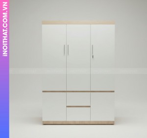 Tủ Quần Áo Nhựa Đóng Sẵn 3 Cánh - Cánh Trắng Vân Gỗ