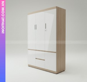 Tủ Áo Nhựa 3 Cánh Đóng Sẵn Cánh Trắng Khung Vân Gỗ Hồng
