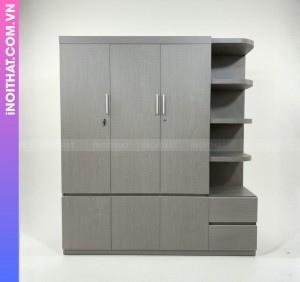 Tủ Nhựa Để Quần Áo 3 Cánh 1 Đợt Vân Vải Ghi