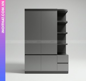 Tủ Nhựa Quần Áo 2 Cánh Kèm Đợt 3 Tầng Màu Ghi Xám Đen