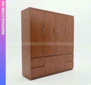 Tủ Nhựa Quần Áo 4 Cánh Ngắn Kéo Dưới Phủ Phin Giả Vân Gỗ Cao Cấp