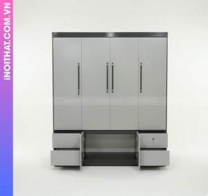 Tủ Quần Áo Đóng Sẵn 4 Cánh Cánh Ghi Khung Đen