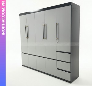 Tủ Quần Áo Đóng Sẵn Tự Lắp Ghép tại Nhà Mẫu 5 Cánh Ghi Đen