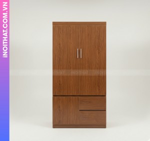Tủ Quần Áo Nhựa 2 Cánh Đóng Sẵn Nâu Cơ Bản Giả Gỗ