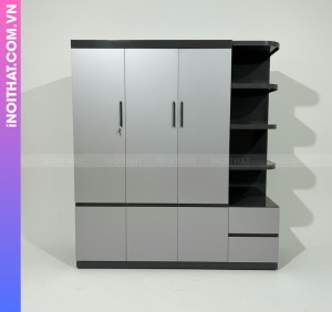 Tủ Quần Áo Nhựa Đóng Sẵn 3 Cánh Khung Đen Cánh Ghi Kết Hợp Đợt Tủ