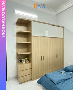 Tủ quần áo nhựa cửa lùa kết hợp đợt kệ