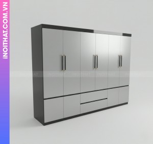 Tủ Quần Áo Nhựa Đóng Sẵn 6 Cánh Khung Đen Cánh Ghi